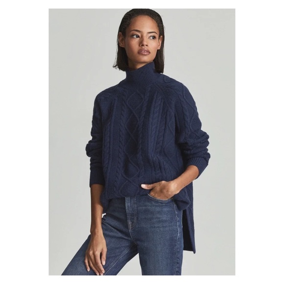 Gently Worn REISS “Nina” Cable Knit Relaxed Fit Wool Blend Tunic Jumper - Picture 6 of 12